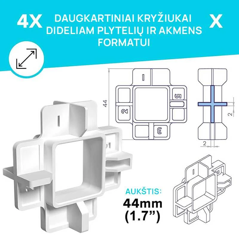 Kryžiukai plytelių tarpams, daugkartiniai, 1,2,3,5 mm (40 vnt.)