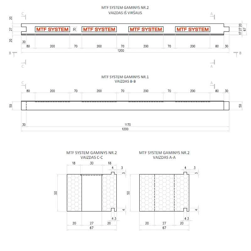 Lango elementas - MTF W B 67x50 mm, ilgis 1200 mm, 1 vnt.