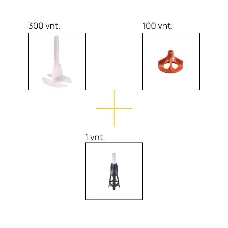 Raimondi Lyginimo sistemos rinkinys, VITEXPRESS įrankis (1 vnt), apkabos VITE (300 vnt) ir VITE viršutinė dalis (100 vnt), 3-15mm
