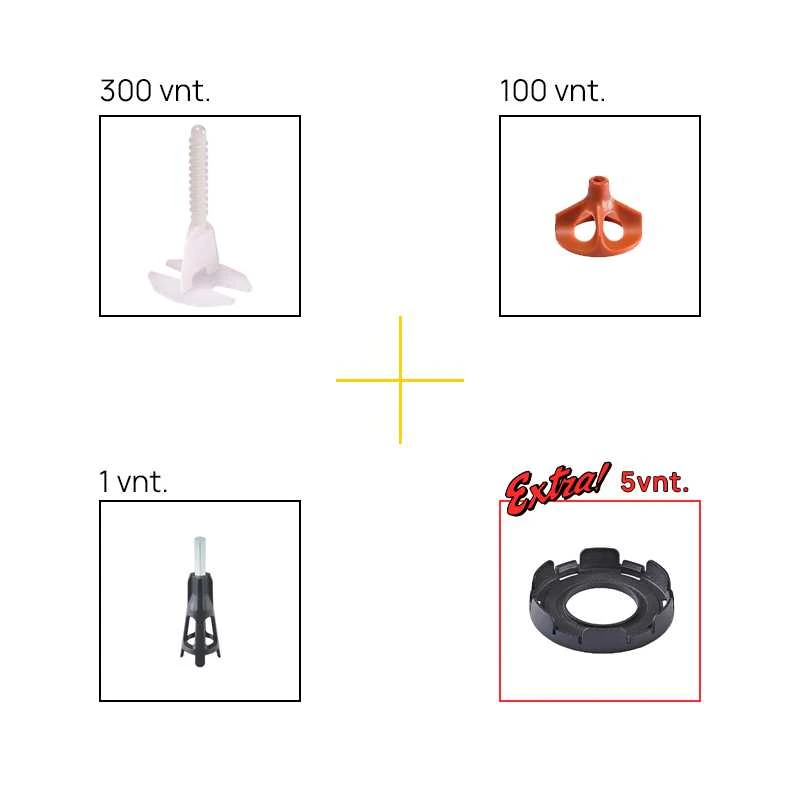 Raimondi Lyginimo sistemos rinkinys, VITEXPRESS įrankis (1 vnt), apkabos VITE (300 vnt) ir VITE viršutinė dalis (100 vnt), 3-15mm