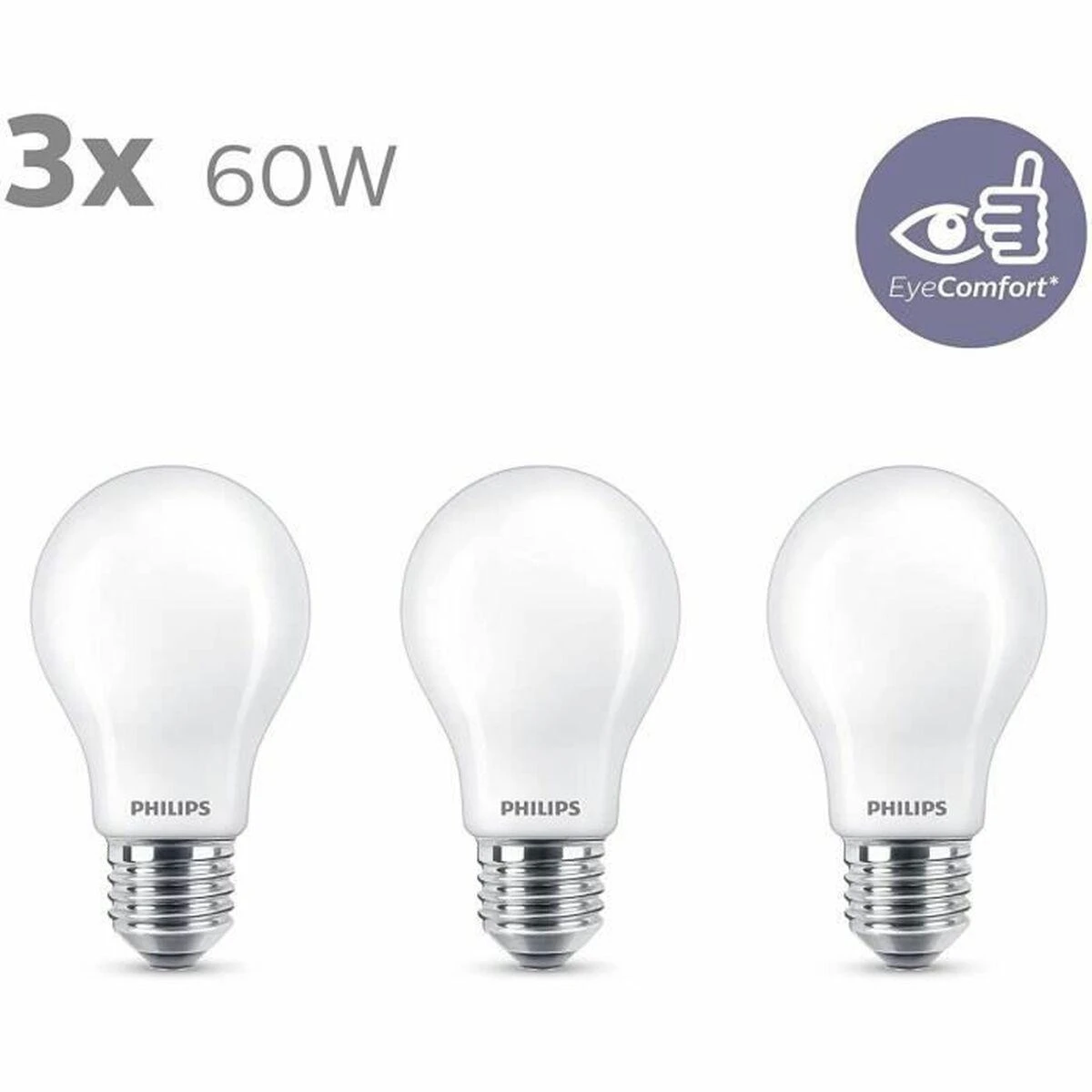 Philips, pakuotėje 3 E27 LED 60W lemputės, šiltai balta