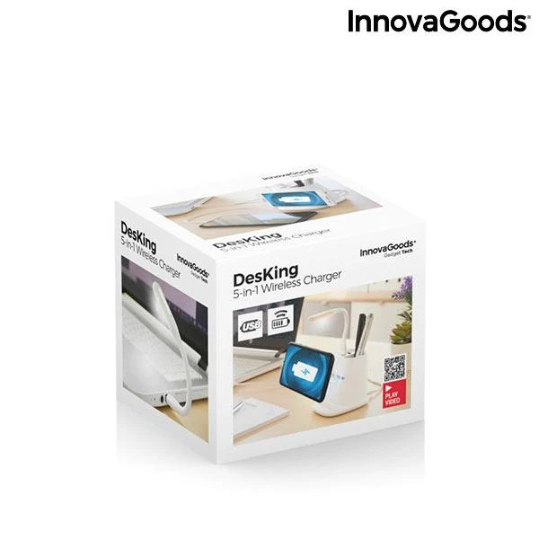 „5 viename“ belaidis įkroviklis su darbastalio organizavimo kilimėliu ir USB LED lempa DesKing InnovaGoods