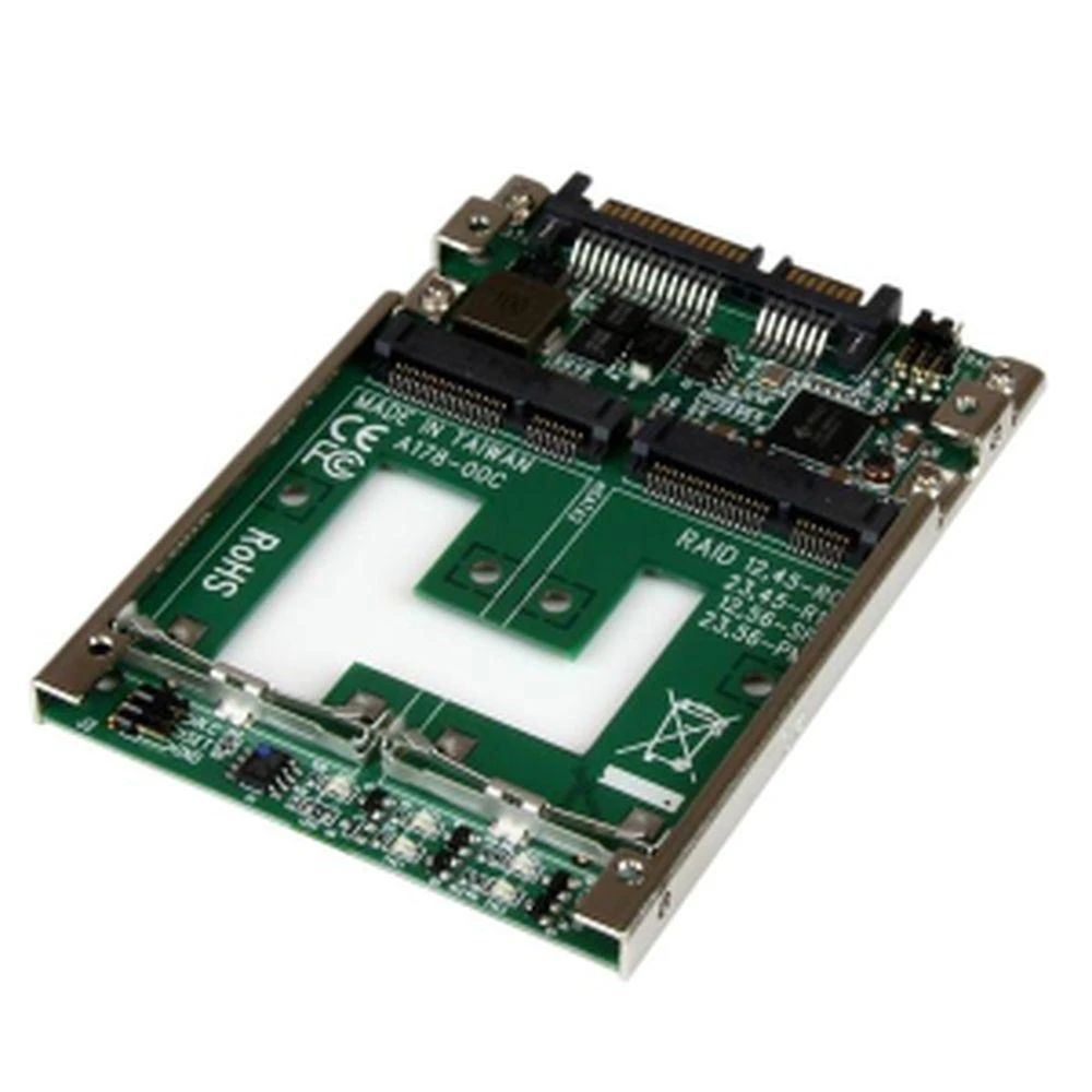 StarTech.com Dvigubas mSATA SSD į 2,5 colio SATA RAID adapterio keitiklis, SATA, mSATA, juodas, žalias, 5101299 h, CE, FCC, JMicron JMS562