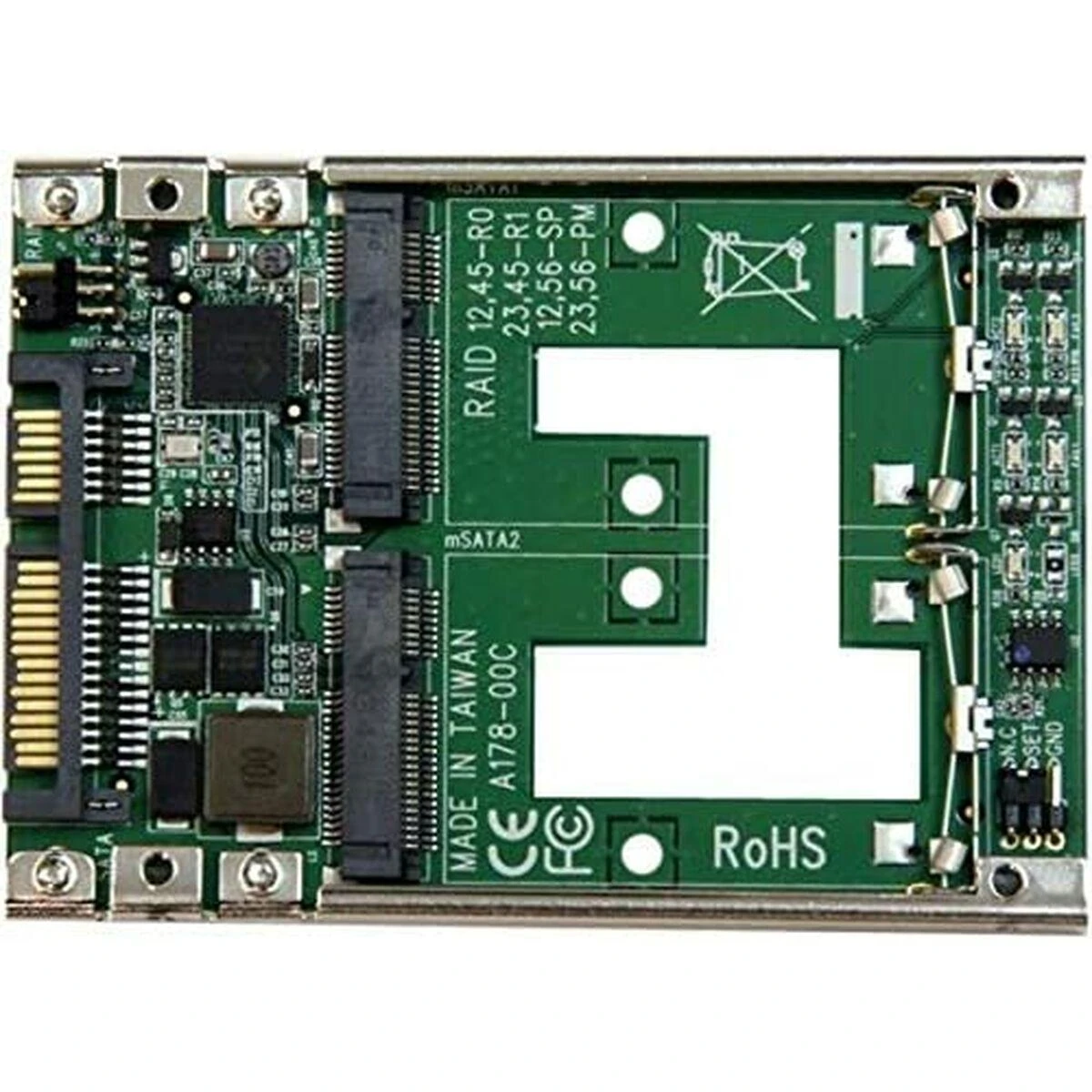 StarTech.com Dvigubas mSATA SSD į 2,5 colio SATA RAID adapterio keitiklis, SATA, mSATA, juodas, žalias, 5101299 h, CE, FCC, JMicron JMS562
