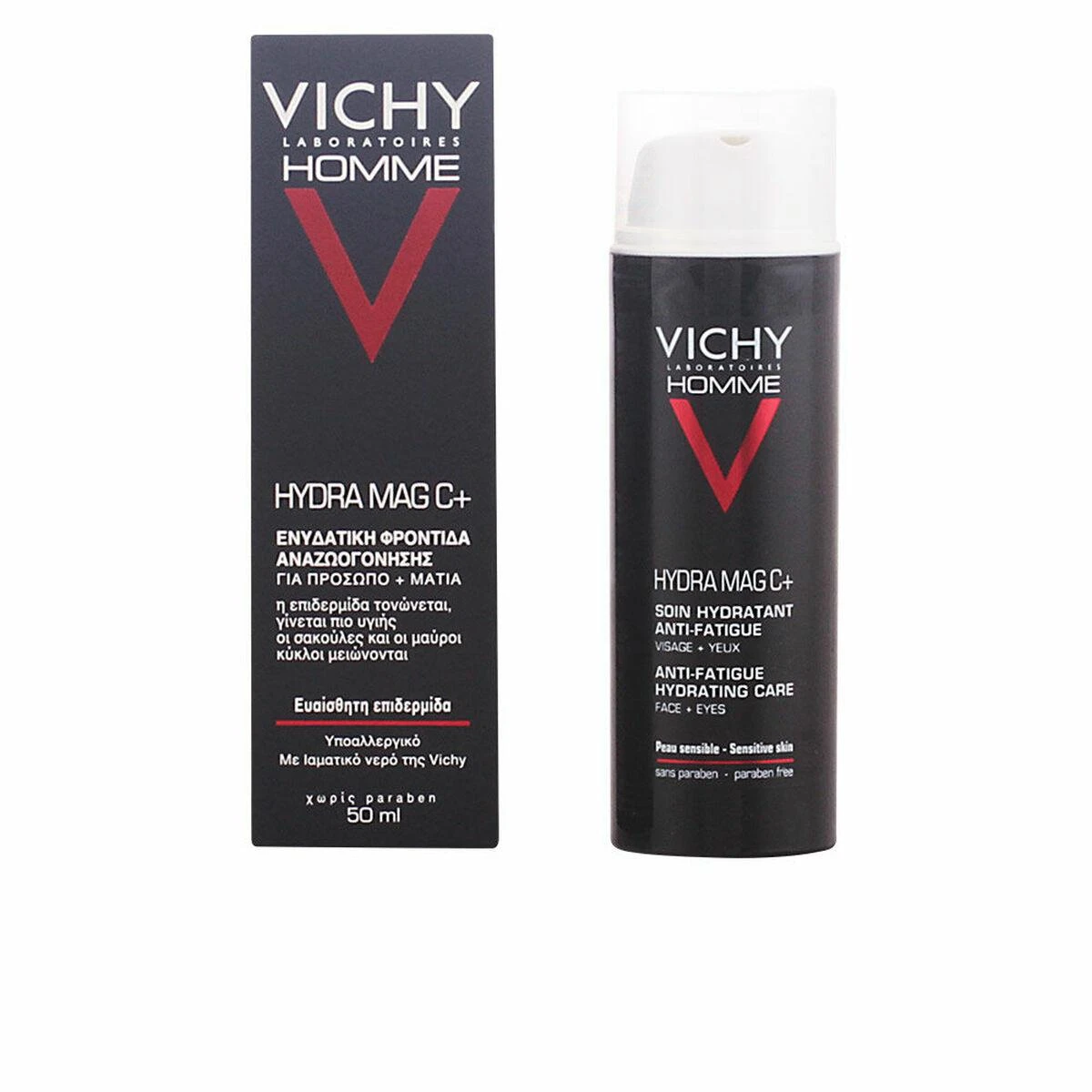 Vichy Homme Hydramag C Anti Fatigue Hydrating Care drėkinantis veido ir akių kremas vyrams, 50 ml