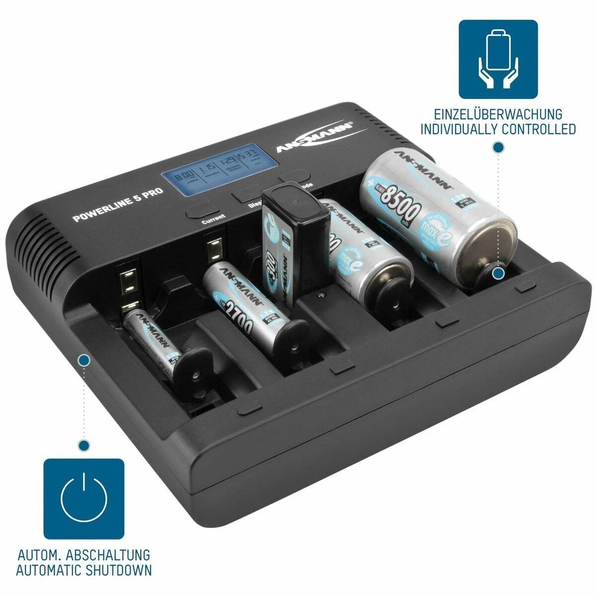 Ansmann Powerline 5 Pro su įdėtomis baterijomis