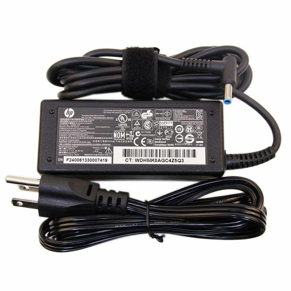 Hewlett Packard (HP) HP 65 W išmanusis kintamosios srovės maitinimo adapteris – nešiojamojo kompiuterio įkroviklis, 4,5 mm jungtis su 7,4 mm adapteriu / tinka HP 200 serijos, „ProBook 400/600“ serijos, „EliteBook 700/800“ serijos kompiuteriams