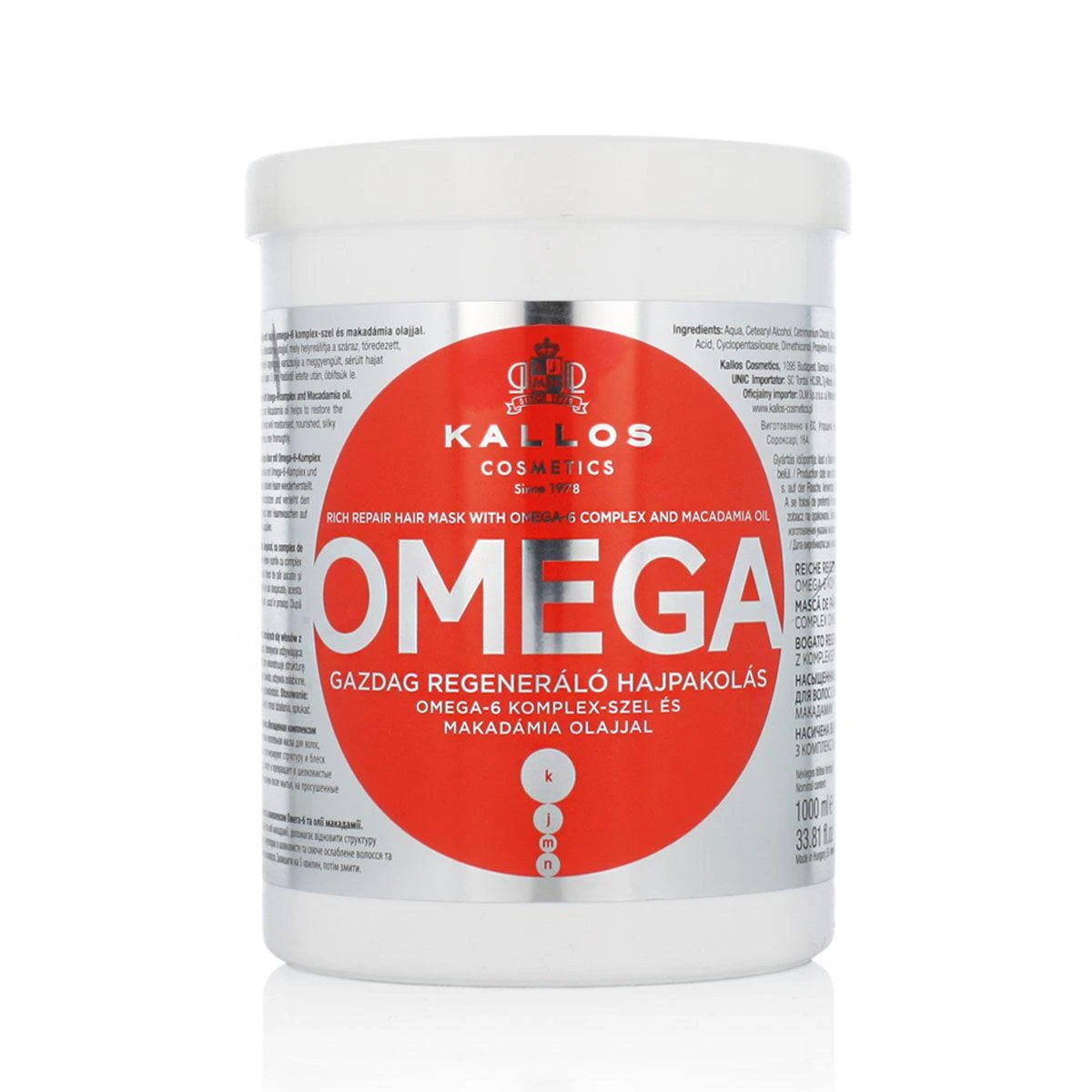 Kaukė sausiems pažeistiems plaukams Kallos OMEGA Rich Repair Hair Mask 1000 ml