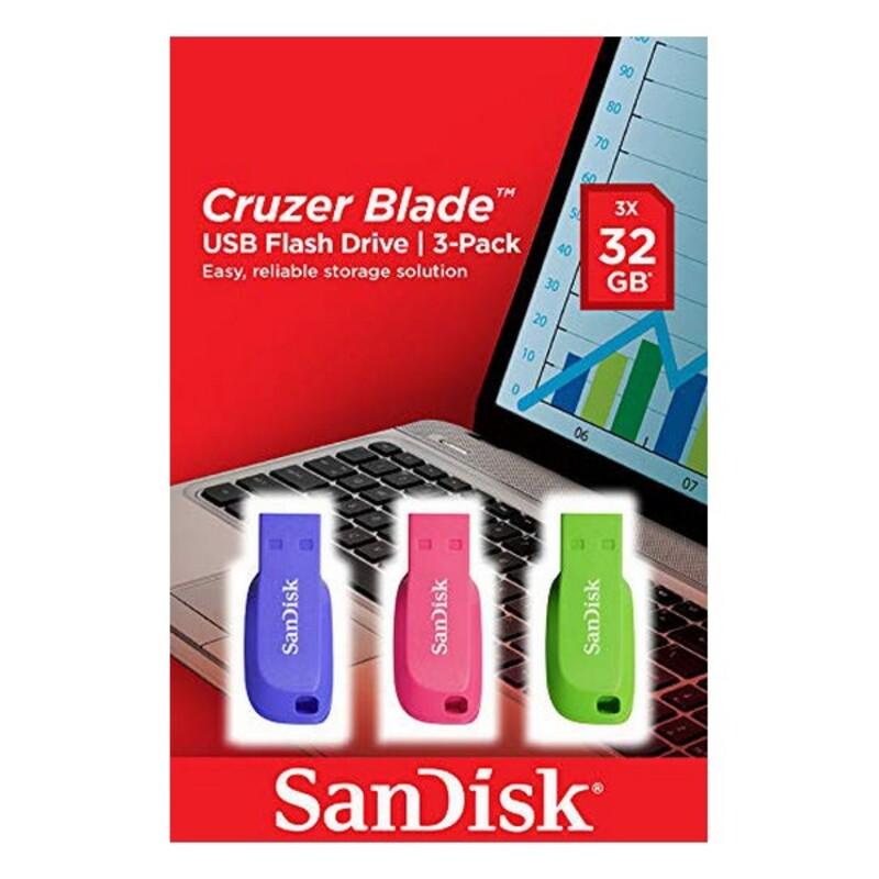 SANDISK CRUZER BLADE USB atmintinės, 3 vnt. pakuotėje, 32 GB