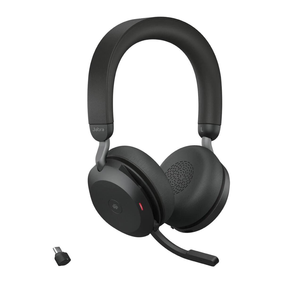 JABRA Evolve2 75 Ausinės on-ear Bluetooth belaidės aktyvus triukšmo slopinimas USB-C noise isolating juodas su charging stand MS Te
