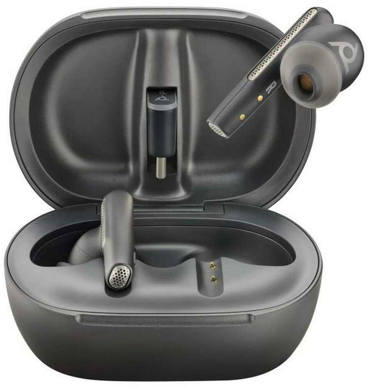Ausinės „Plantronics“ POLY VOYAGER FREE 60+ UC SU LIETIKMUMO EKRANO ĮKROVIMO DĖKLĖS KOMANDOS USB-C BT700C Juodas