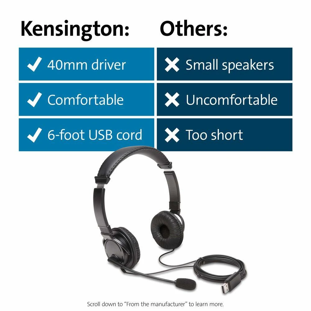 Kensington Classic Laidinės ausinės, USB-A, Juoda