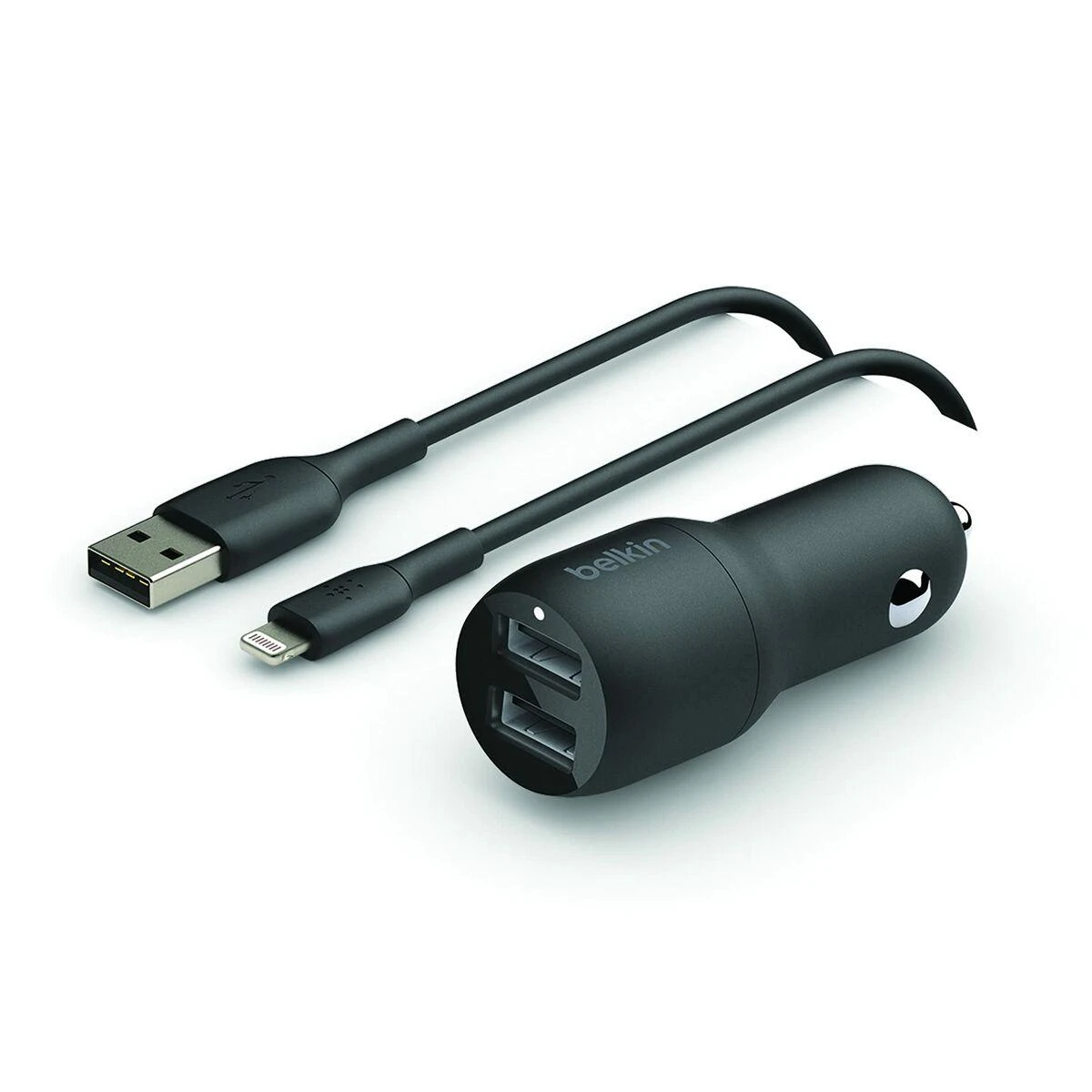 Belkinas | Dvigubas USB-A automobilinis įkroviklis 24W + USB-A prie žaibo kabelis | PAdidinkite įkrovimą