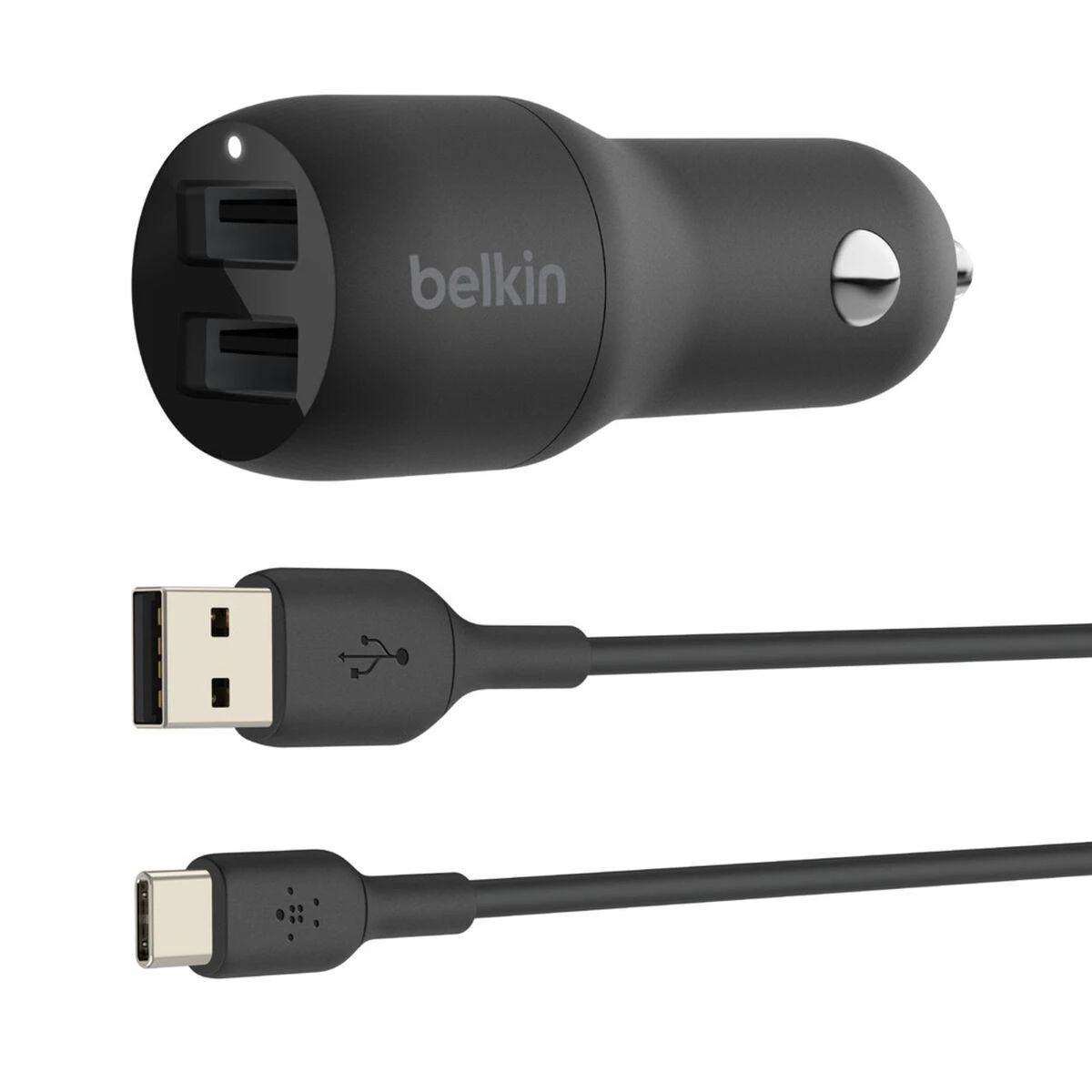 Belkin Dual USB-A automobilinis įkroviklis 24W + USB-A į USB-C laidas BOOST CHARGE Juodas