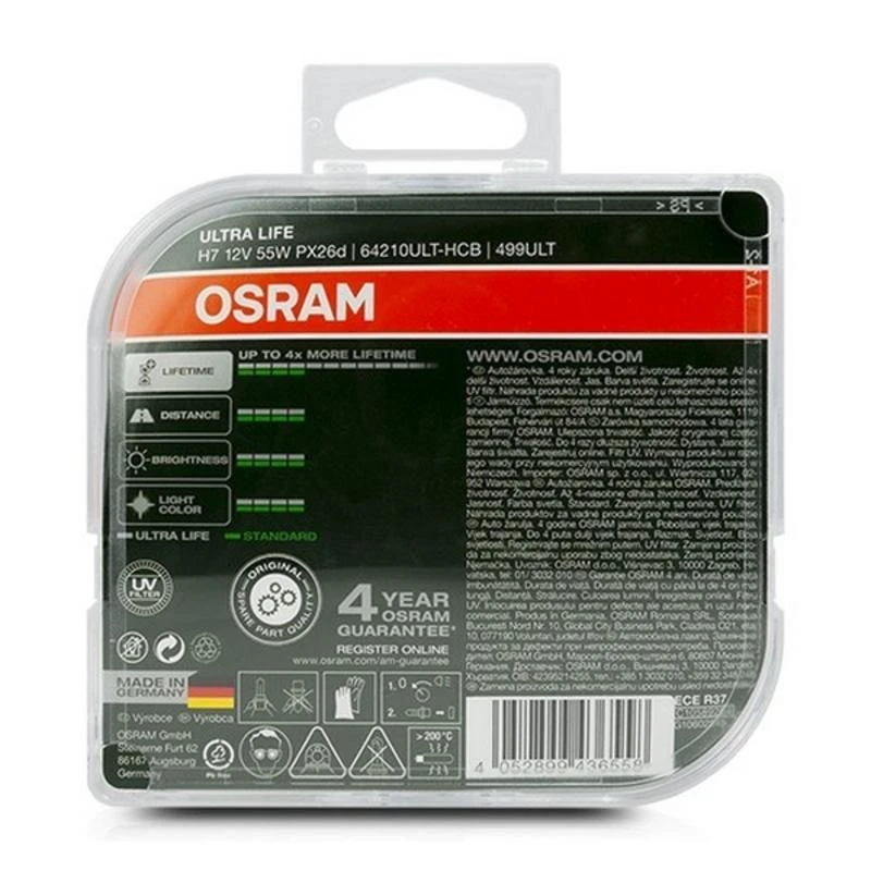 OSRAM Automobilinės lemputės ULTRA LIFE H7 55W 12V PX26D 2vnt