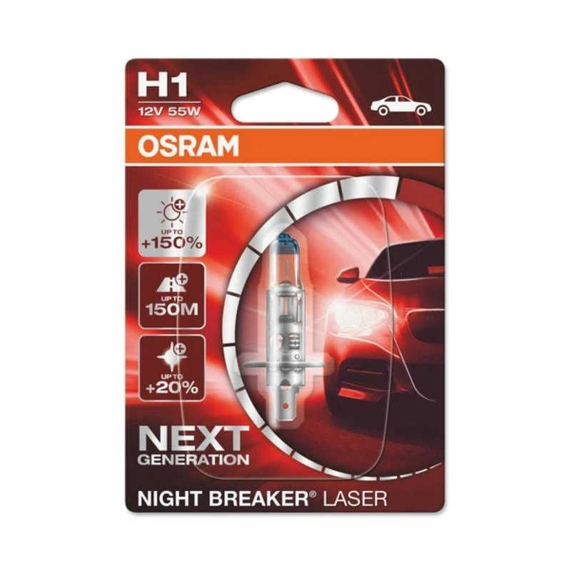 Osram lemputės Night Breaker lazerinis,+150%, H1, 55W, 1vnt.O64150NL