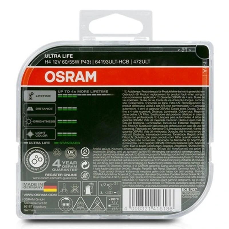 Osram lemputės ULTRA LIFE, H4, 60/55W, DUO 64193ULT