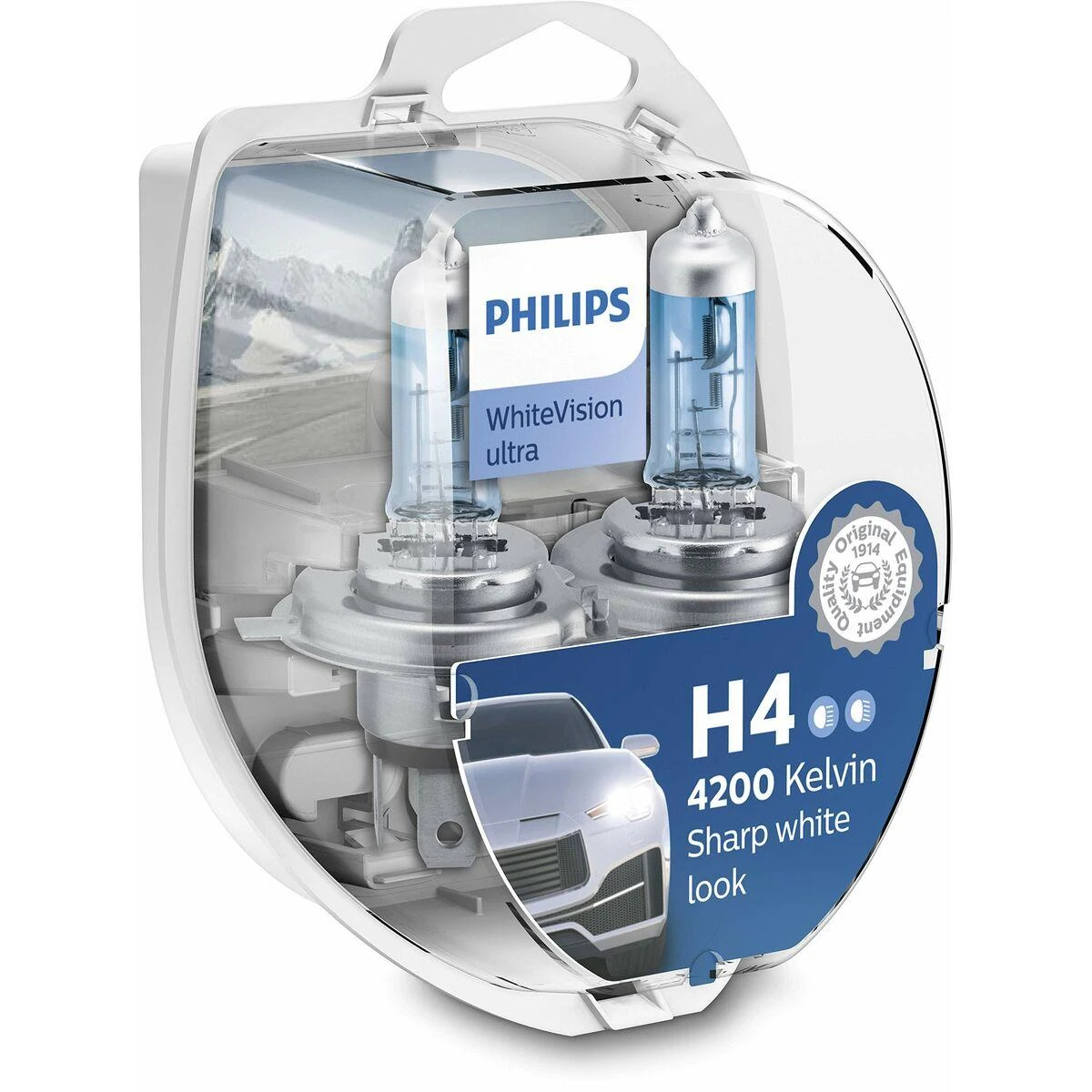 Philips WhiteVision Ultra H4 lemputės pakuotėje