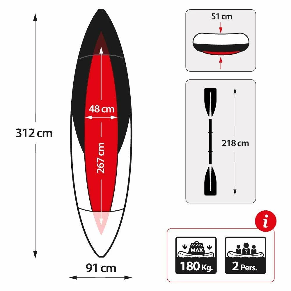 Pripučiama Baidarė (dvivietė) INTEX Explorer K2, Kayak 312x91x51cm