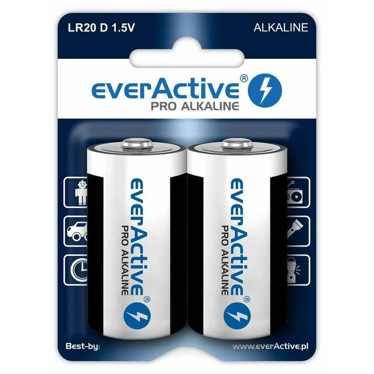 Alkalinės Baterijos - EverActive Pro LR20 D - Lizdinė Plokštelė 2 Vnt.