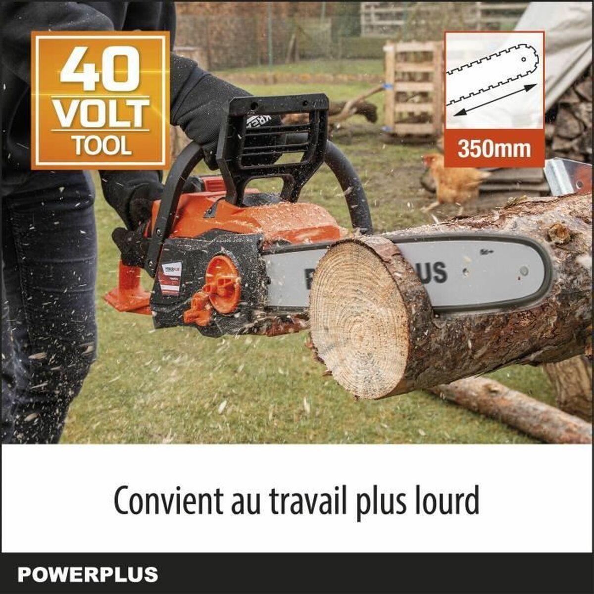 „PowerPlus Dual Power Powdpg7576“ – 40 V akumuliatorinis grandininis pjūklas, 350 mm kreiptuvas, be akumuliatoriaus ir įkroviklio