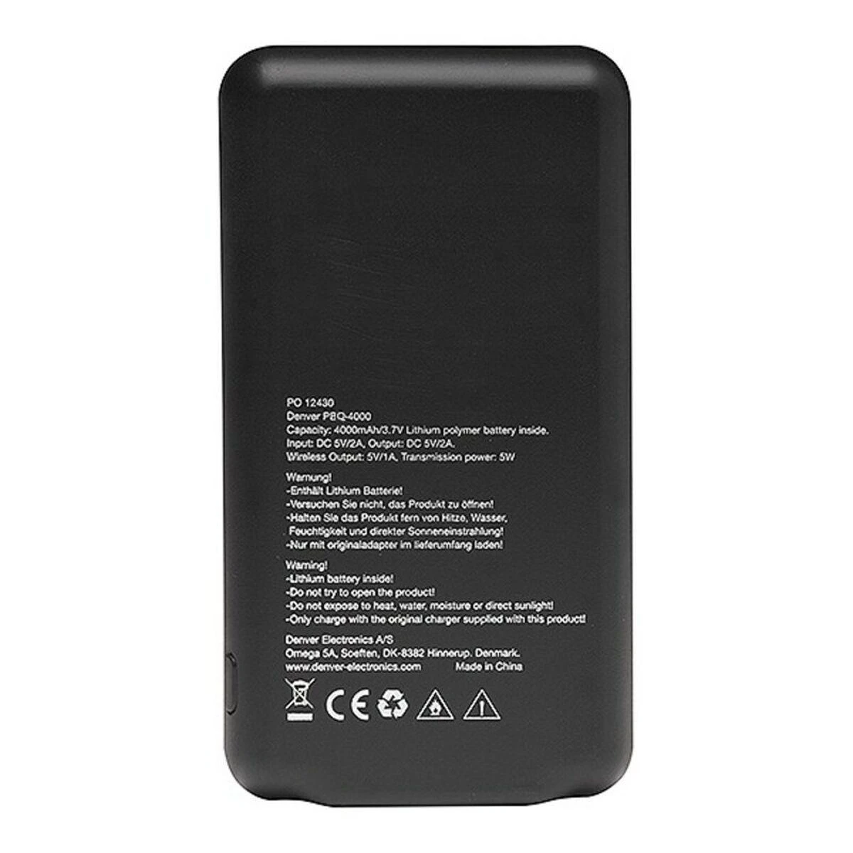 Denver PBQ-4000 nešiojamasis įkroviklis Juoda Ličio polimeras (LiPo) 4000 mAh Belaidis įkrovimas
