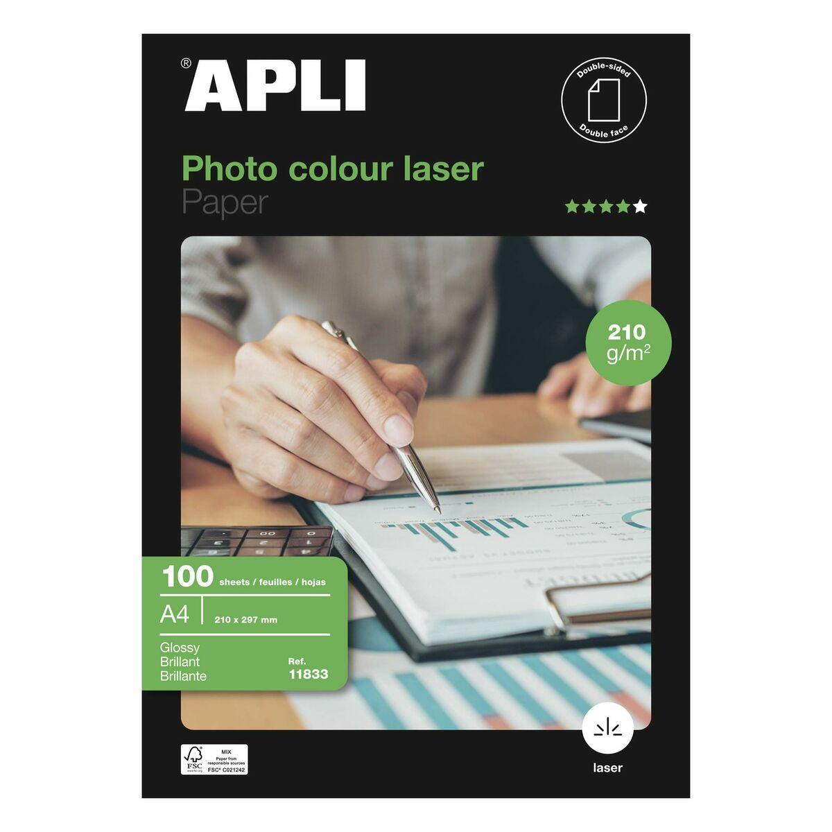 Blizgus nuotraukų popierius Apli lazerinis 100 Paklodės Dvipusis A4 160 g/m2