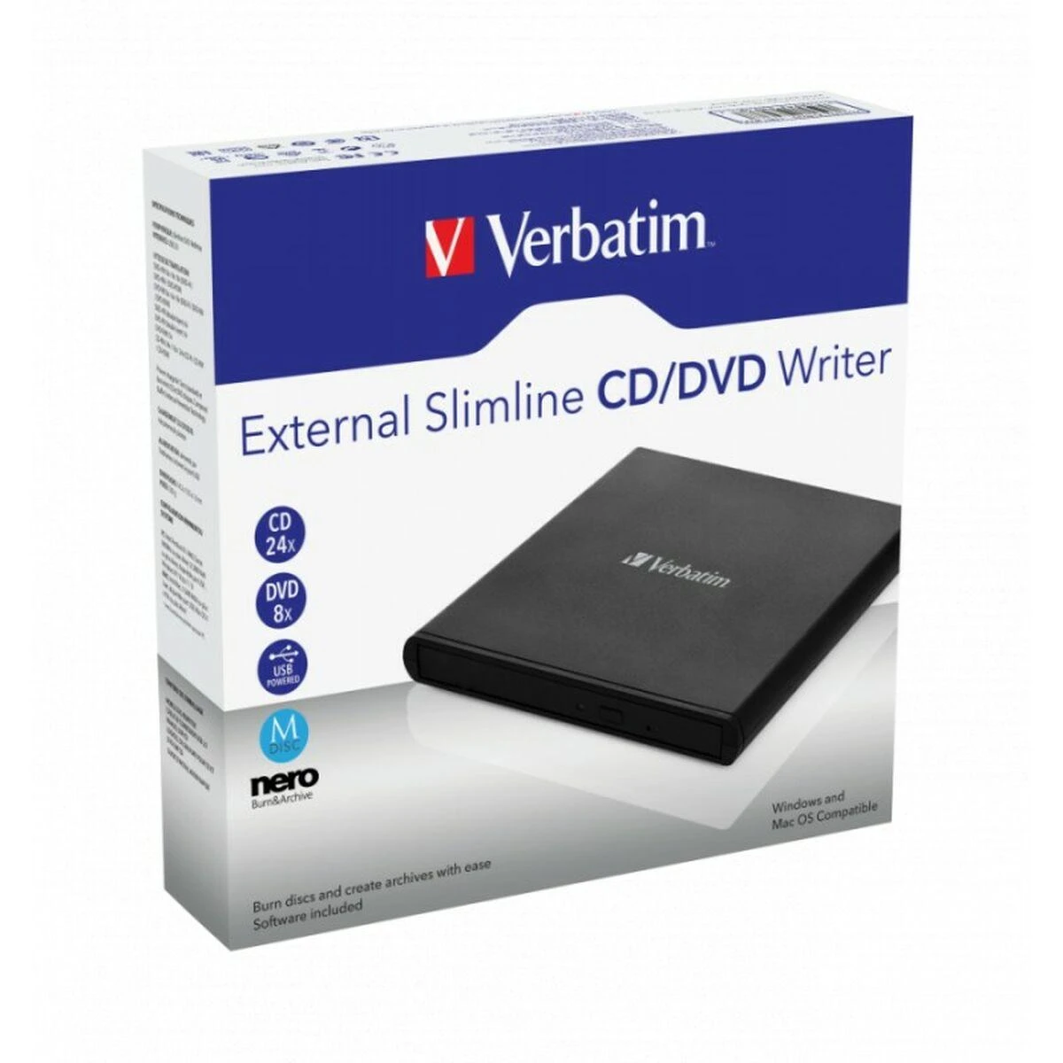 Išorinis otinis įrenginys Verbatim Slimline DVD USB2.0 juodos spalvos 53504