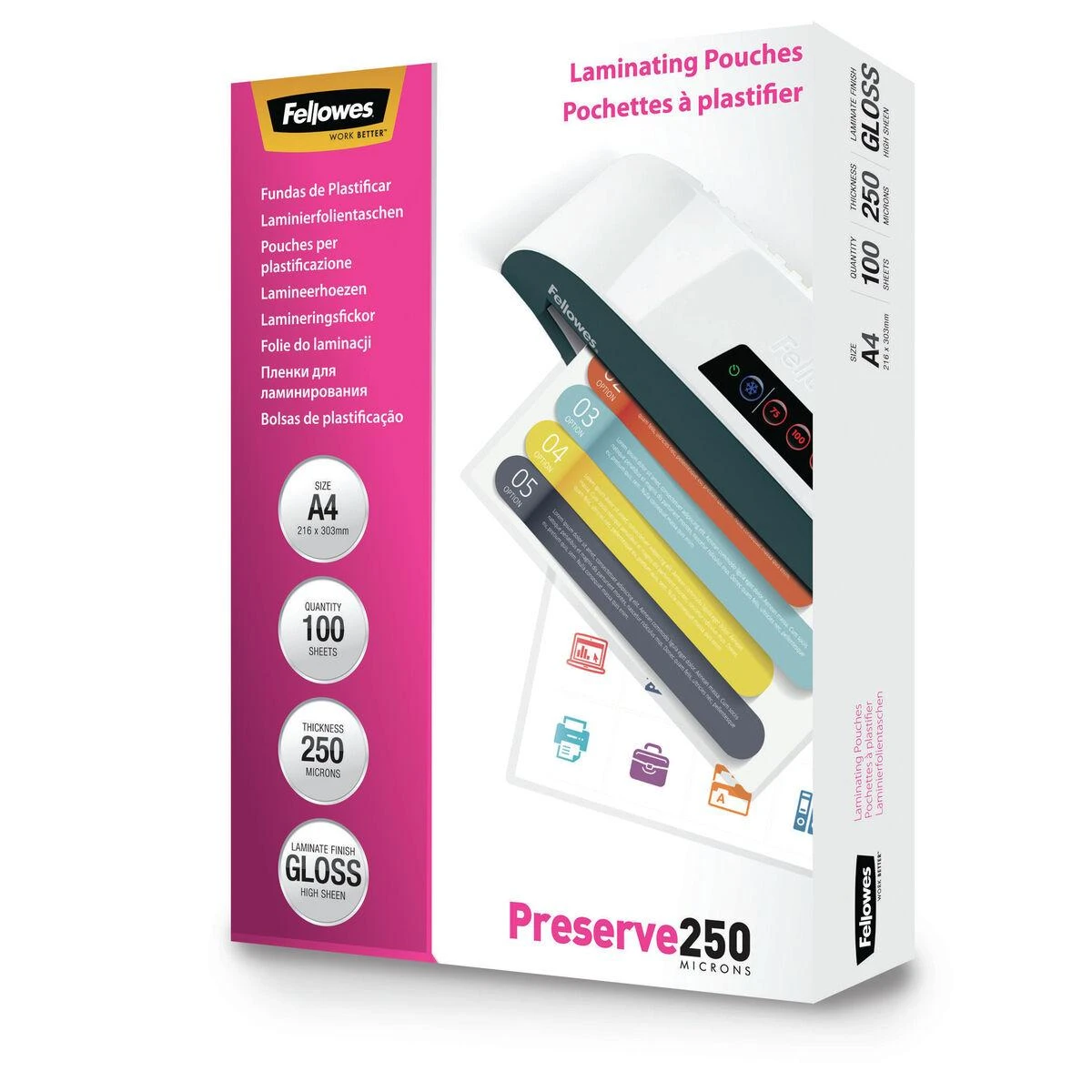 LAMINATOR POUCH GLOSSY/A4 250 100PCS 5401802 FELLOWES
