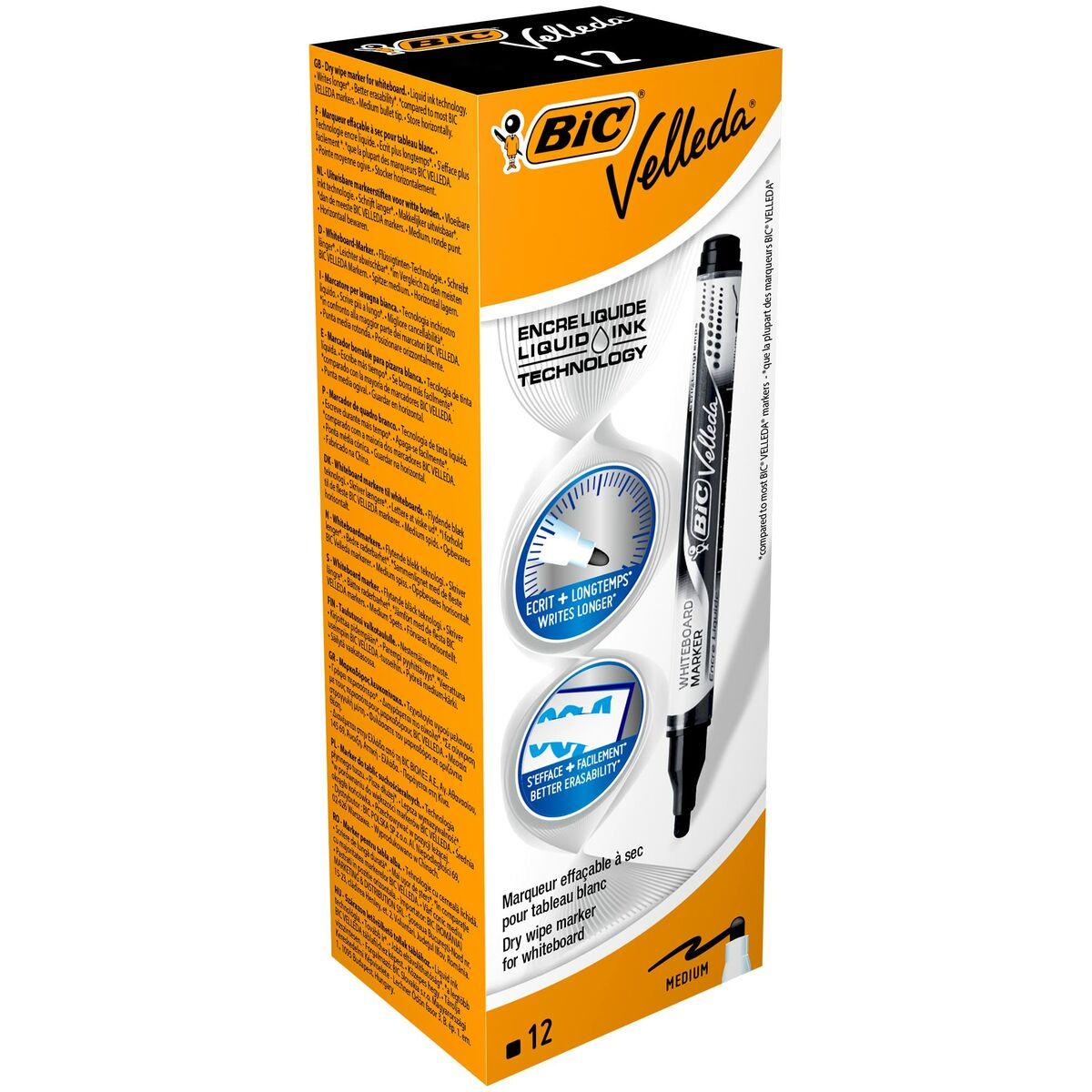 Bic Žymeklis baltai lentai Velleda Liquid Ink 2,2-4,2 mm, juodas, pakuotėje 12 vnt.