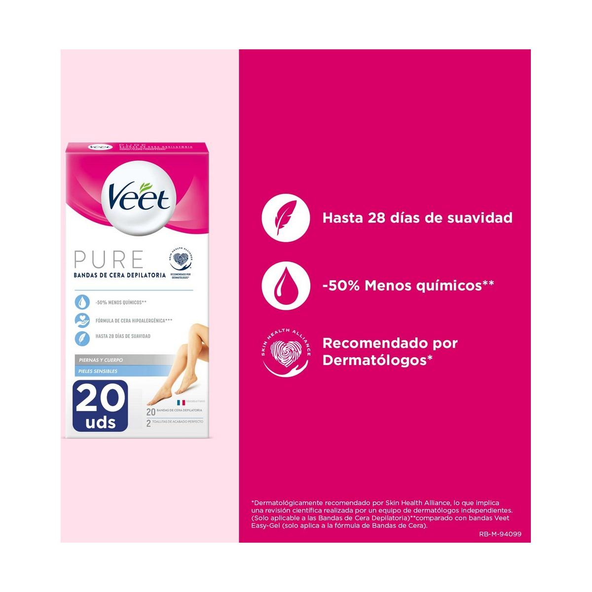 "Veet" depilacinės juostos "Pure Body Depilatory Wax Strips Sensitive Skin Pure Depilatory Wax Strips" 20