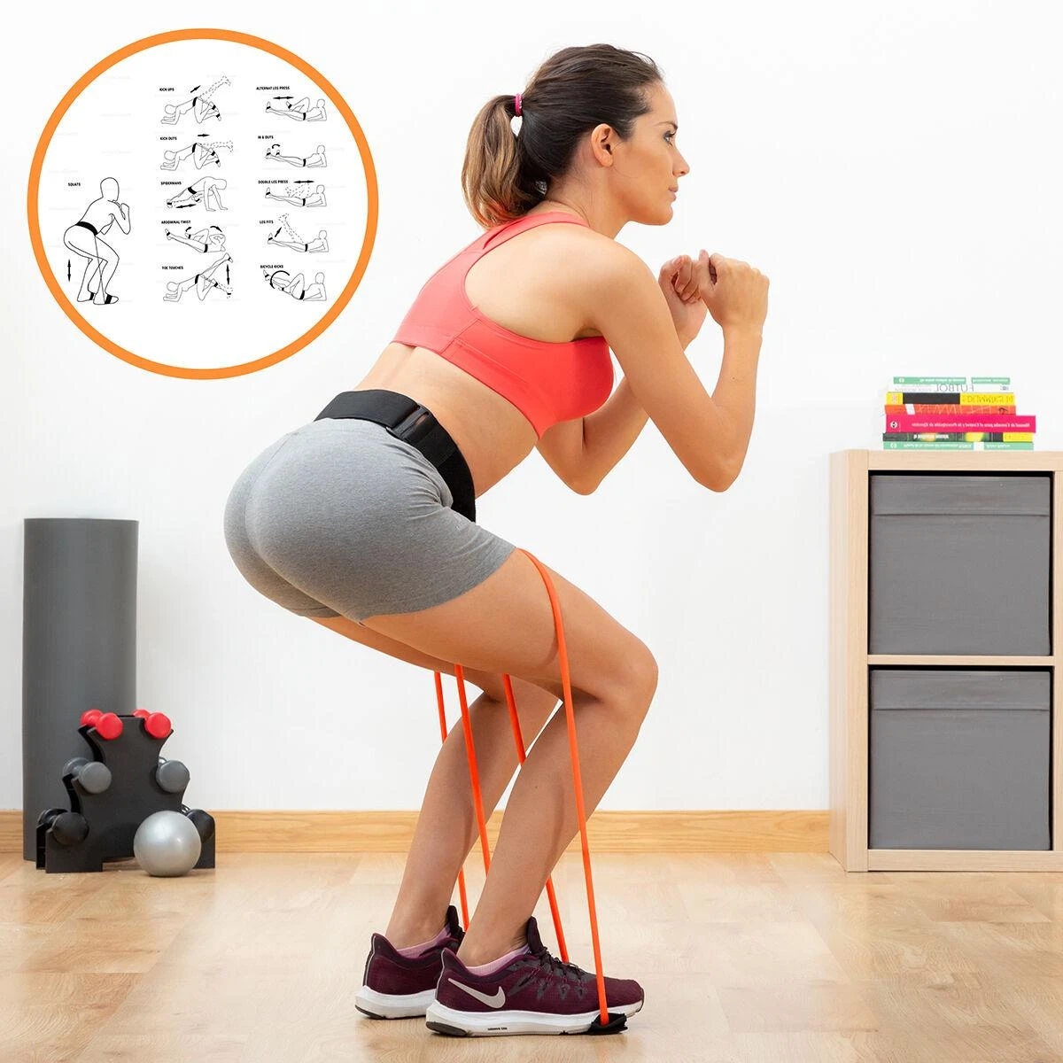 Diržas su pasipriešinimo juostomis užpakalio raumenims ir mankštos pratimai Bootrainer InnovaGoods