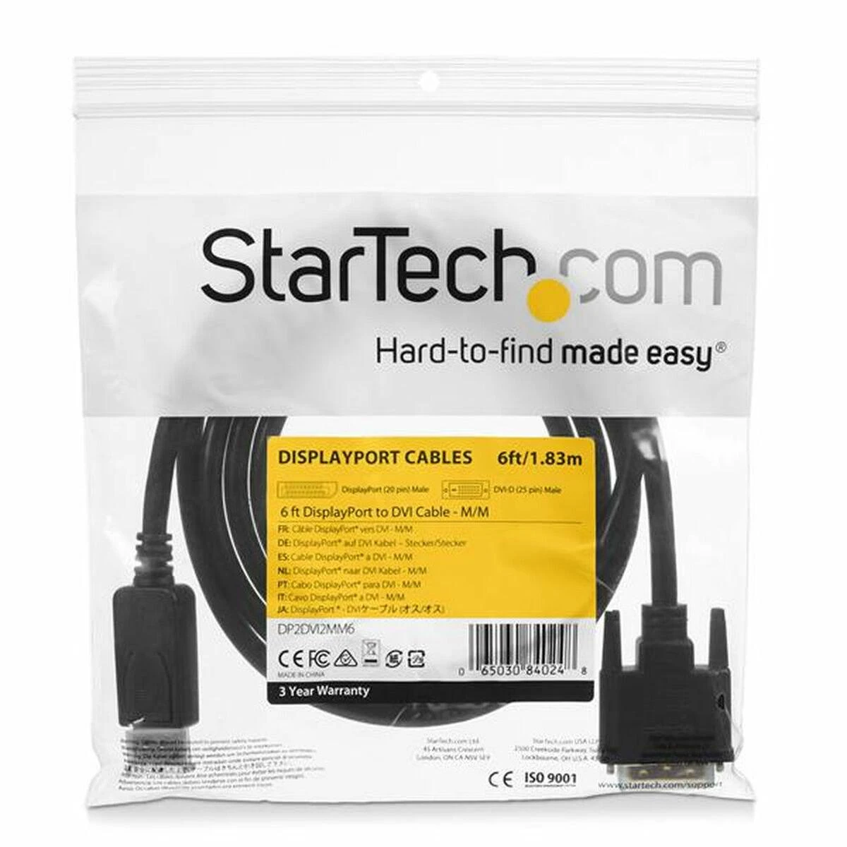StarTech.com DP2DVI2MM6 vaizdo kabelio adapteris 1,8 m DisplayPort DVI-D Juoda