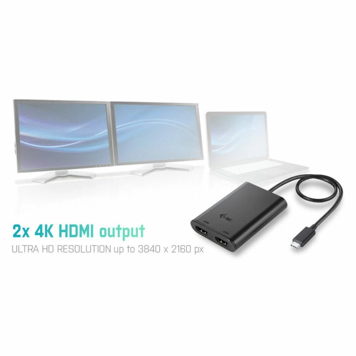 I-TEC USB C prie dviejų HDMI prievadų vaizdo adapteris 2x HDMI prievadas 4K Ultra HD suderinamas su Thunderbolt 3