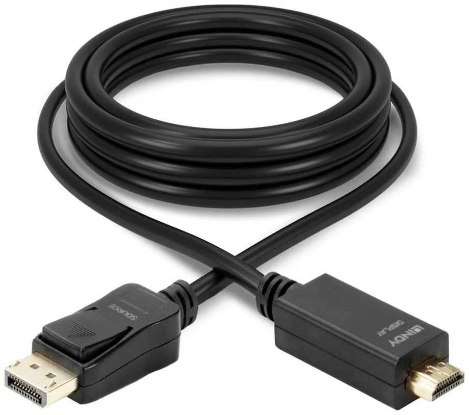 DisplayPort Kabelis - LINDY DisplayPort į HDMI Kabelis, 3840x2160@30Hz, 3 m, Juodas