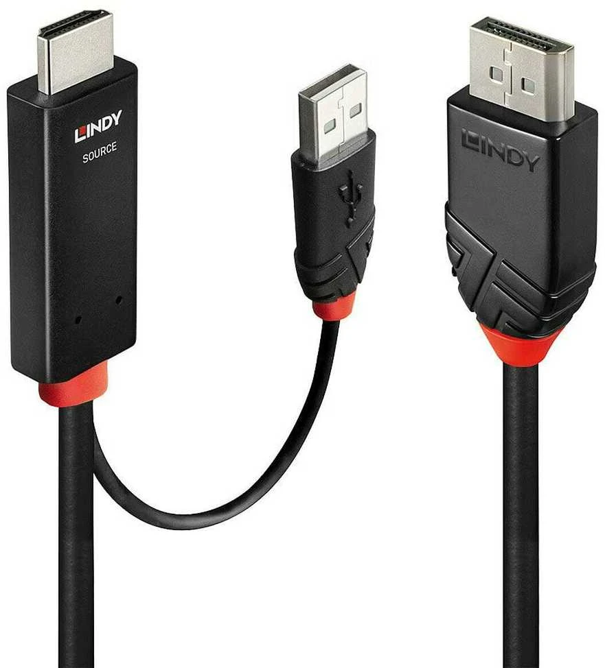 Adapterio Kabelis - LINDY HDMI į Ekranas Port 4K60Hz Adapterio Kabelis, 4096x2160, 21.6GB/s, 2 m, Juodas