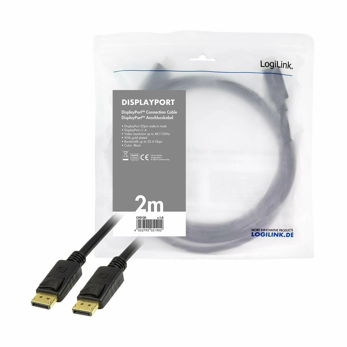 LOGILINK CV0119 LOGILINK - Jungiamasis laidas DisplayPort 1.4, 8K / 60 Hz, 1m