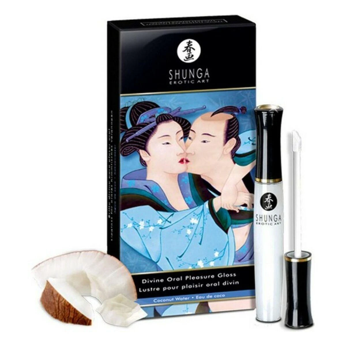 Shunga Erotic Art Oralinio malonumo kokosų skonio lūpų blizgis