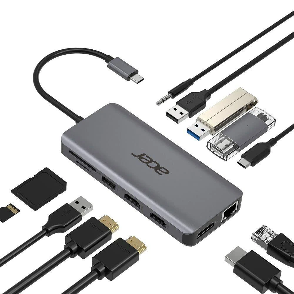 Acer 12-in-1 Type-C Dongle Vielinis USB 3.2 Gen 1 (3.1 Gen 1) Type-C Sidabras
