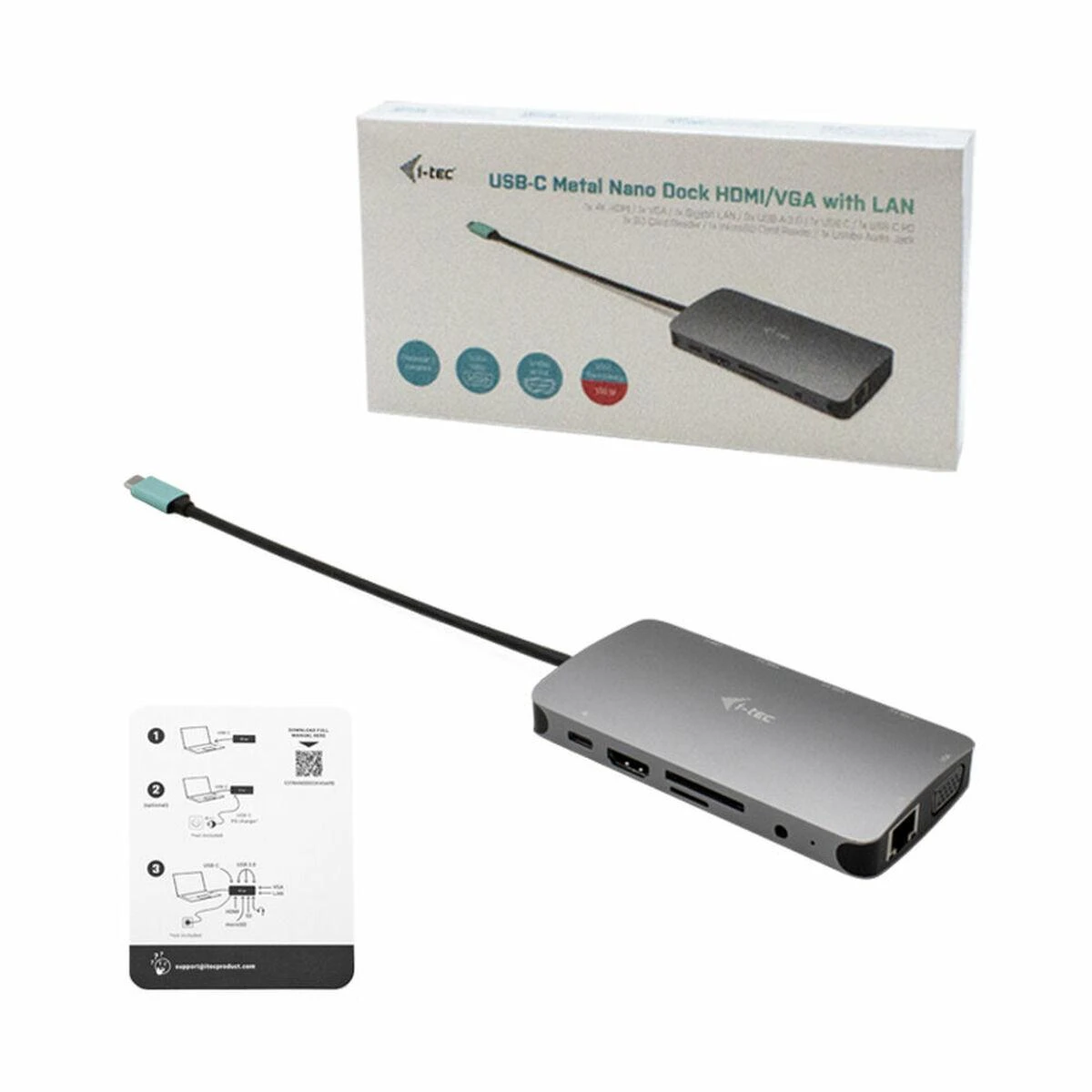 I-tec Metal C31NANODOCKVGAPD knyginių kompiuterių dokas / jungčių replikatorius Vielinis USB 3.2 Gen 1 (3.1 Gen 1) Type-C Sidabras