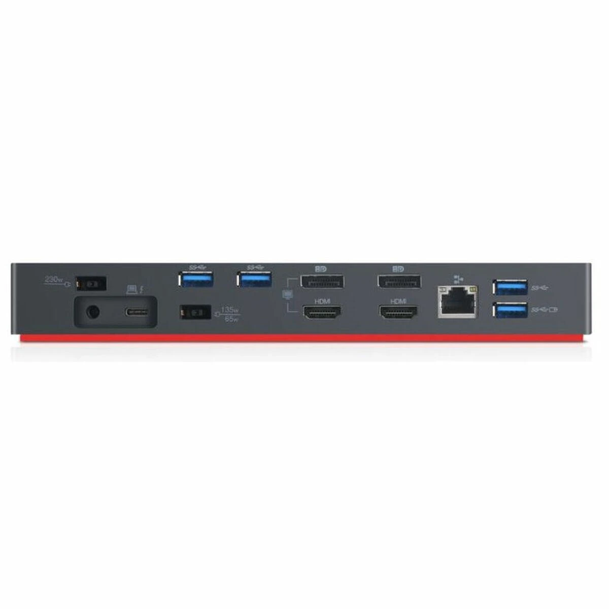 Lenovo ThinkPad Thunderbolt 3 Dock Gen2 (Maksimalūs ekranai: 3, maksimali skiriamoji geba: 4K/60Hz, Palaikoma: 2x4K/60Hz arba 3xFHD, 1xEthernet LAN (RJ-45), 2xDP 1.4, 3xHDMI 2.0, 5xUSB-3. 1 x „Thunderbolt 3“ pasroviui, 1 x USB-C, 1 x 3,5 mm kombinuotas lizdas, įvesties galia: 135 W, išėjimo galia: 90 W) „Lenovo“