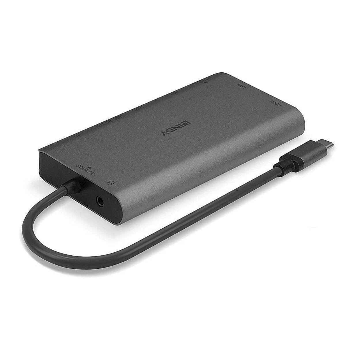 Nešiojamojo Kompiuterio Mini Dokavimo Stotis - LINDY DST-Mini XT USB-C Dokas, 4K HDMI, Dvigubas Ekranas, 100W PD, Gigabit Ethernet