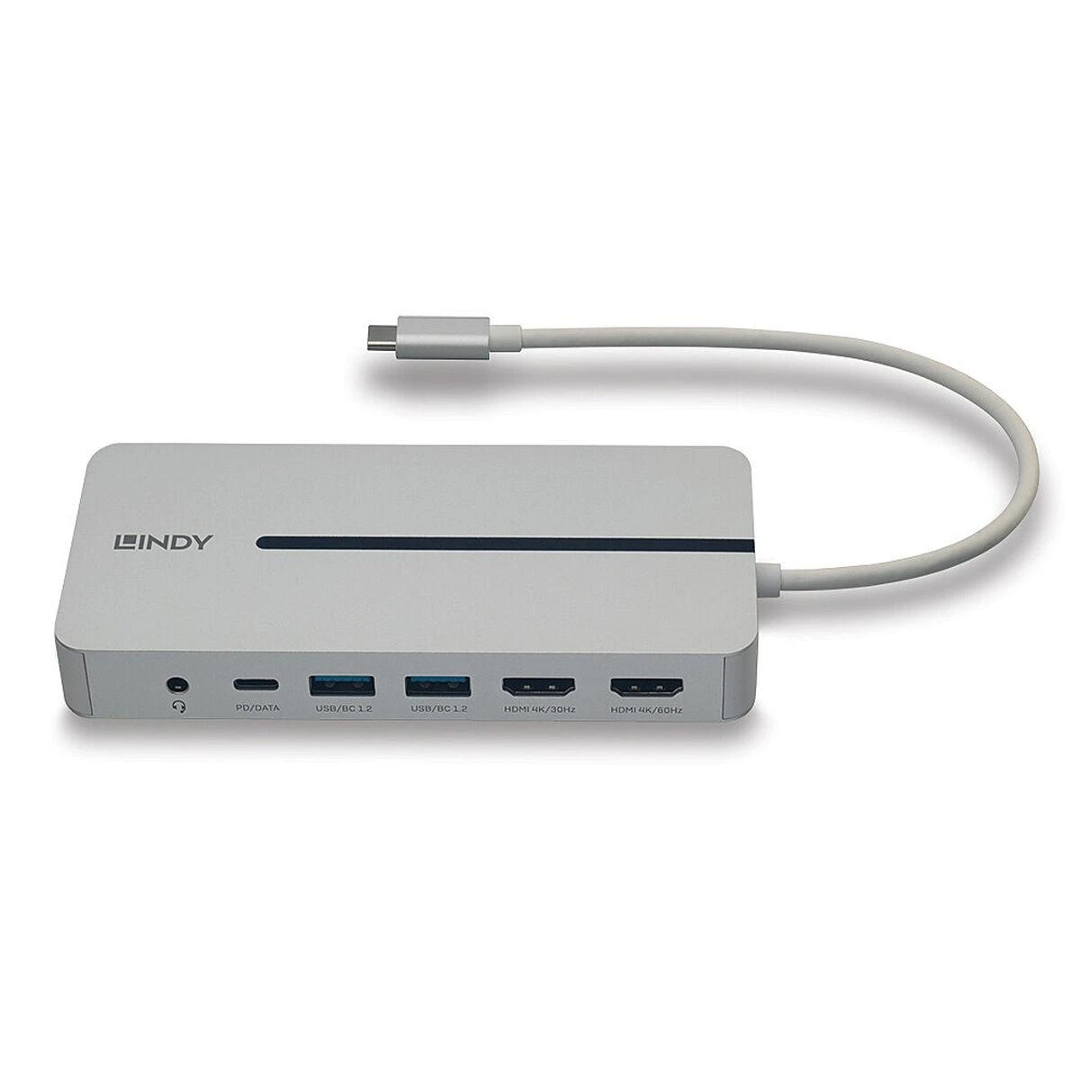 USB-C Dokavimo Stotis - LINDY DST-Mx Duo, USB-C Nešiojamojo Kompiuterio/MacBook Mini Dokų Stotis, PD 3.0 100W, USB 3.2 Gen 1, Gigabit Ethernet, Audio, Baltas