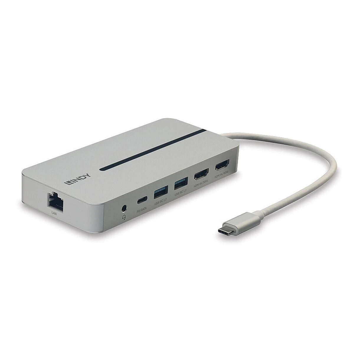 USB-C Dokavimo Stotis - LINDY DST-Mx Duo, USB-C Nešiojamojo Kompiuterio/MacBook Mini Dokų Stotis, PD 3.0 100W, USB 3.2 Gen 1, Gigabit Ethernet, Audio, Baltas