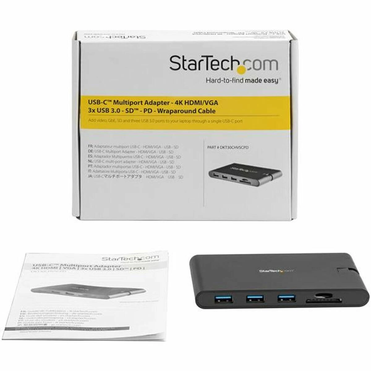 StarTech DKT30CHVSCPD USB-C kelių prievadų adapteris USB3.0 C -> 1x USB-C PD, 1x HDMI, 1x RJ45, 3x USB3.0, 1x VGA