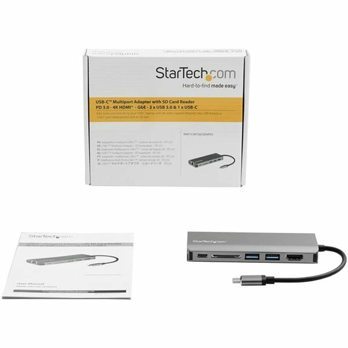 StarTech.com DKT30CSDHPD3 knyginių kompiuterių dokas / jungčių replikatorius Vielinis USB 3.2 Gen 1 (3.1 Gen 1) Type-C Juoda, Pilka