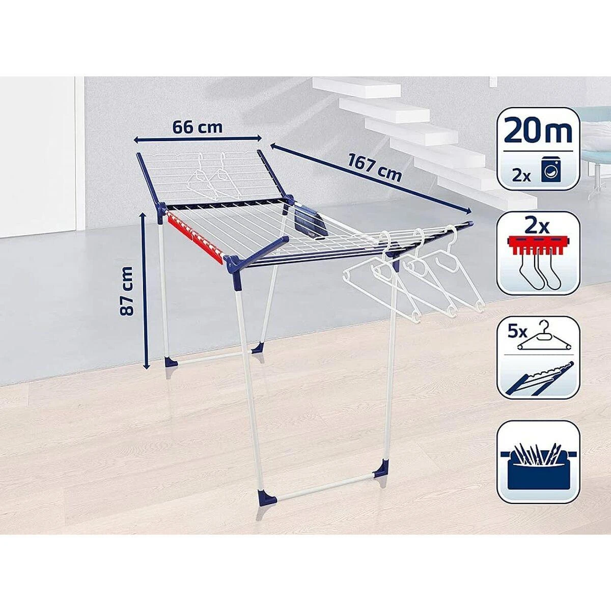 Leifheit Pegasus 200 Comfort Clothes horse wing Mėlyna, Baltas