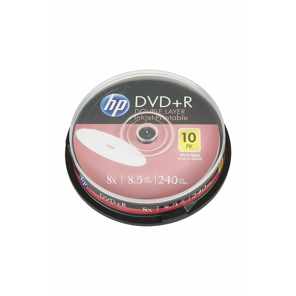 Hewlett Packard (HP) HP DVD+R DL, dviejų sluoksnių rašalinis spausdinimas, DRE00060WIP-3, 8,5 GB, 8x, torto dėžutė, 10 pakelių, 12 cm, duomenų archyvavimui