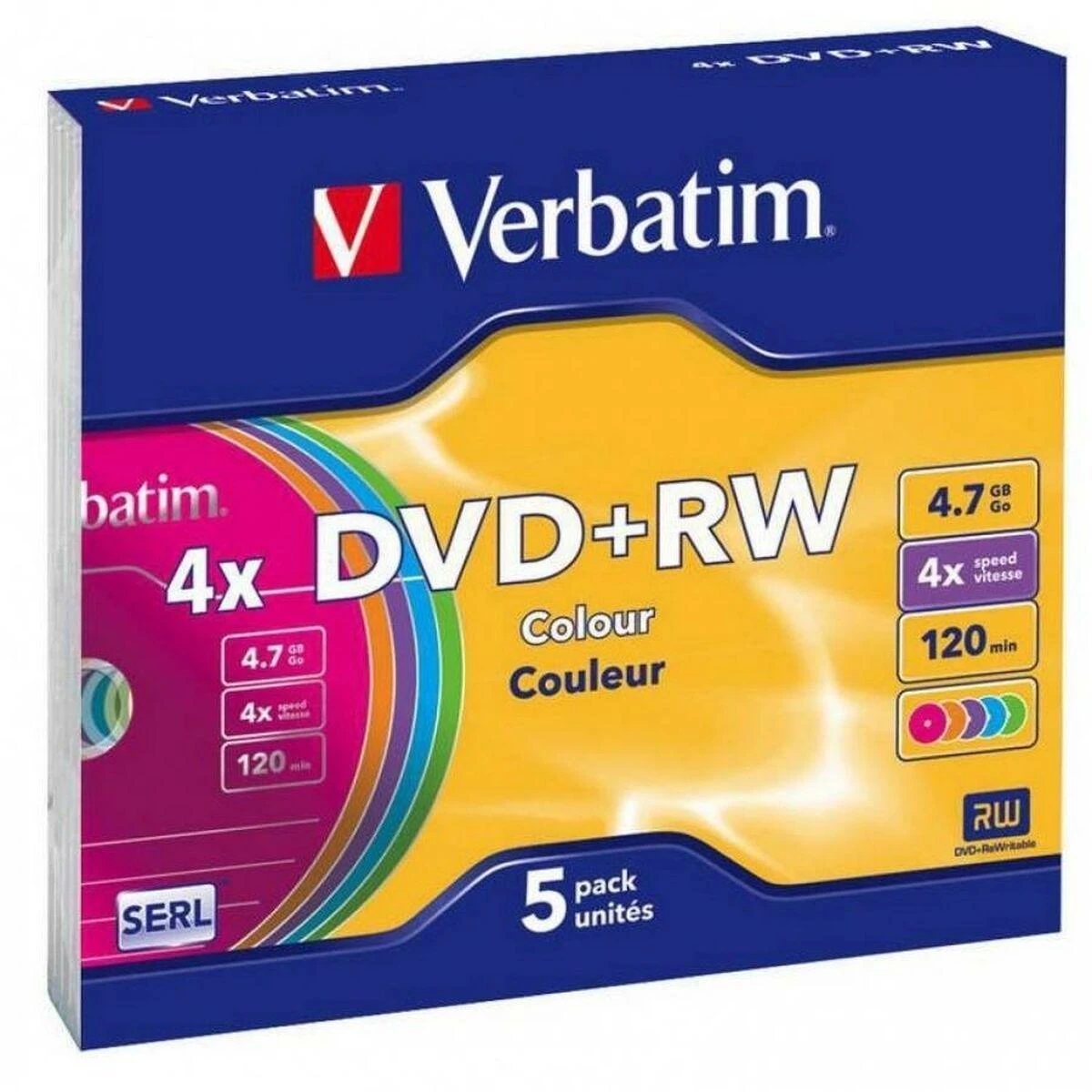 1x5 Verbatim DVD+RW 4,7GB 4x Speed Color Surface Slimcase