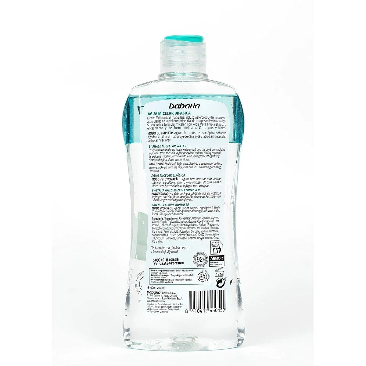Dvifazis micelinis vanduo BABARIA Aloe 400ml
